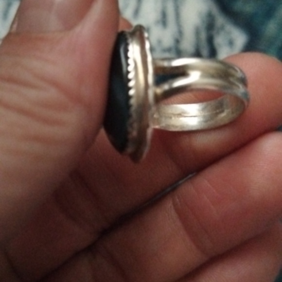 Vtg. Native American Navajo Sterling Silver Ring, Blue Tiger's Eye Cabochon Ring - Picture 7 of 10